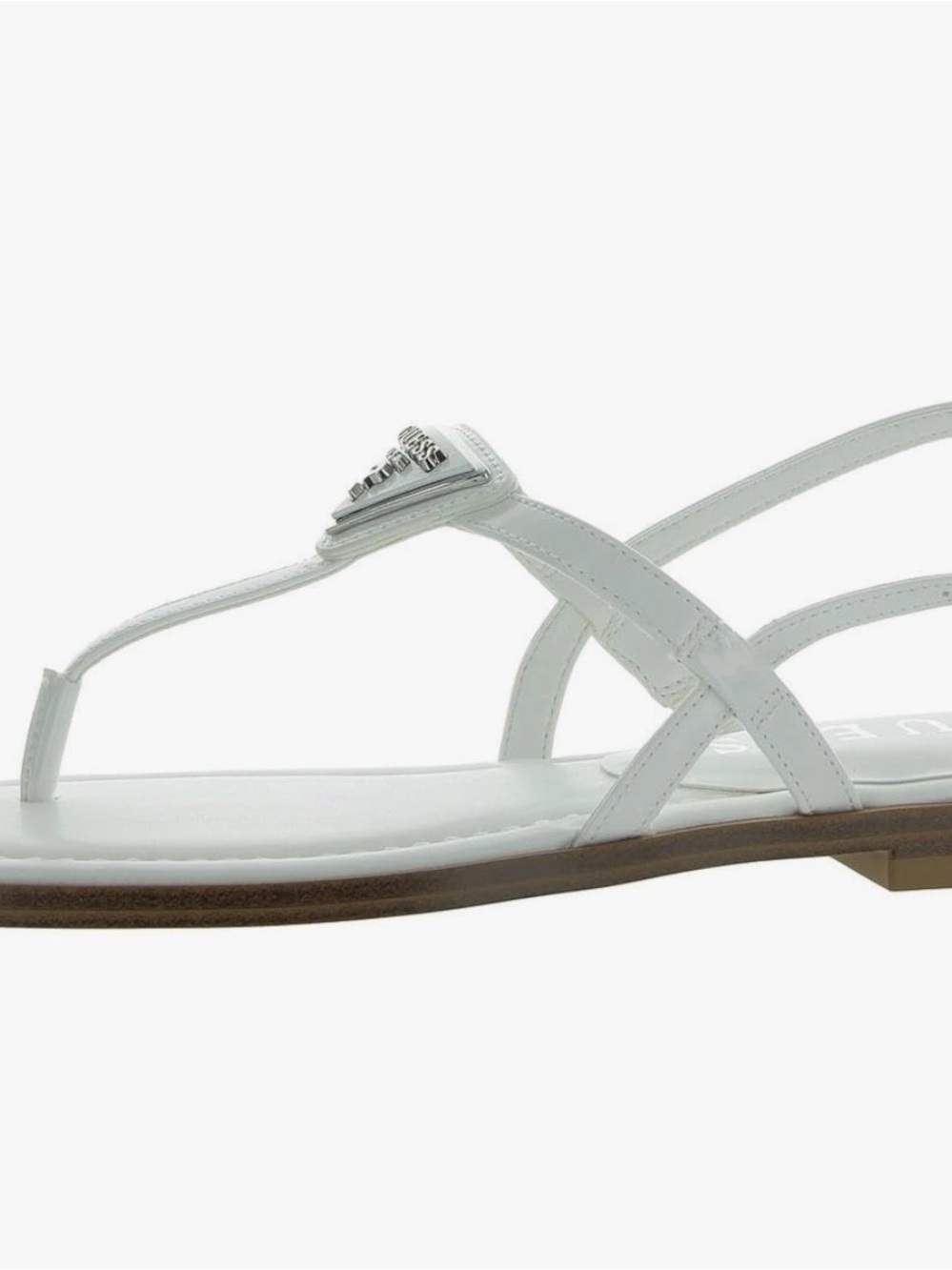 GUESS White Strappy T‑Bar Logo Sandal
